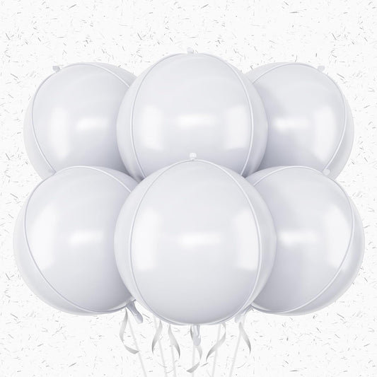 6Pcs White Round Foil Balloons,Giant 4D Round Ball Balloons,22 Inch Metallic White Balloon for Birthday Wedding Graduation Prom Party Decorations