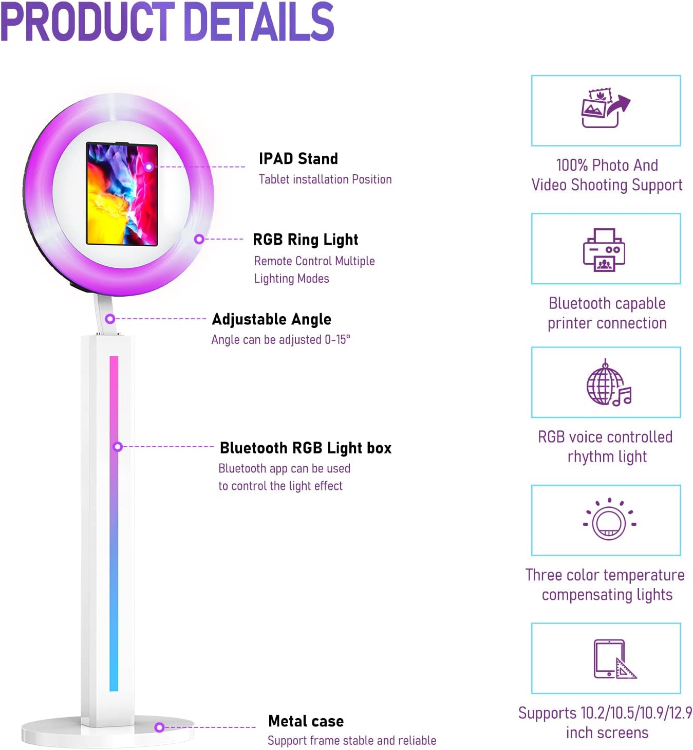 HARZHI Portable Photo Booth Compatible with Ipad 12.9in 10.9in 10.2in,for Ipad Photo Booth Shell Stand Stand Provide Chacktok PhotoBooth Software for Party and Wedding, Flight Case