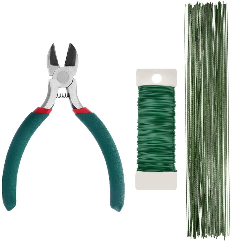 Paxcoo Floral Tape and Floral Wire Arrangement Tools Kit with Wire Cutter 26 Gauge Stem Wire and 22 Gauge Paddle Wire for Bouquet Stem Wrap Florist