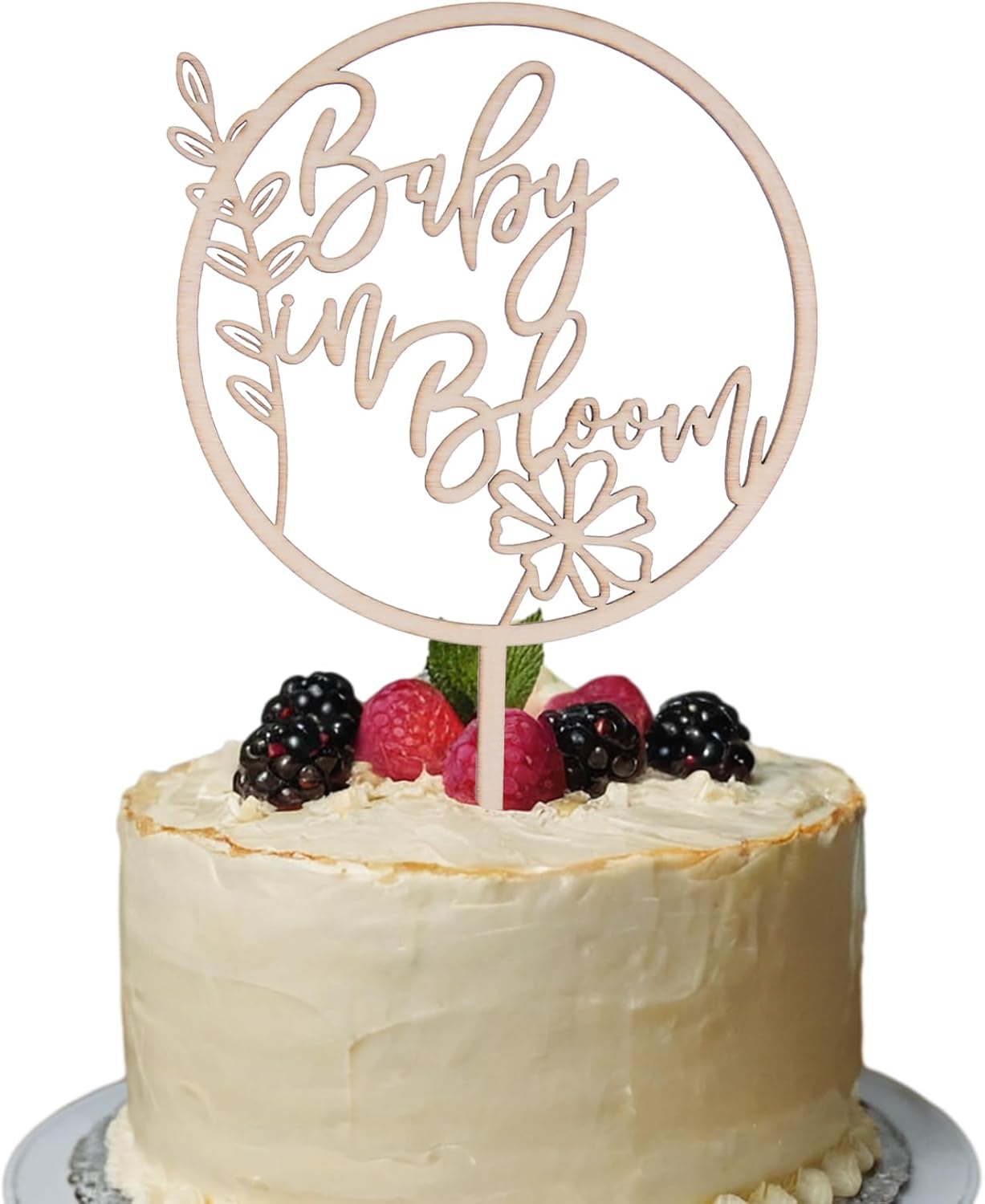 Baby in Bloom Wood Cake Topper - Baby Shower and Gender Reveal Wooden Cake Sign Decoration Photo Props