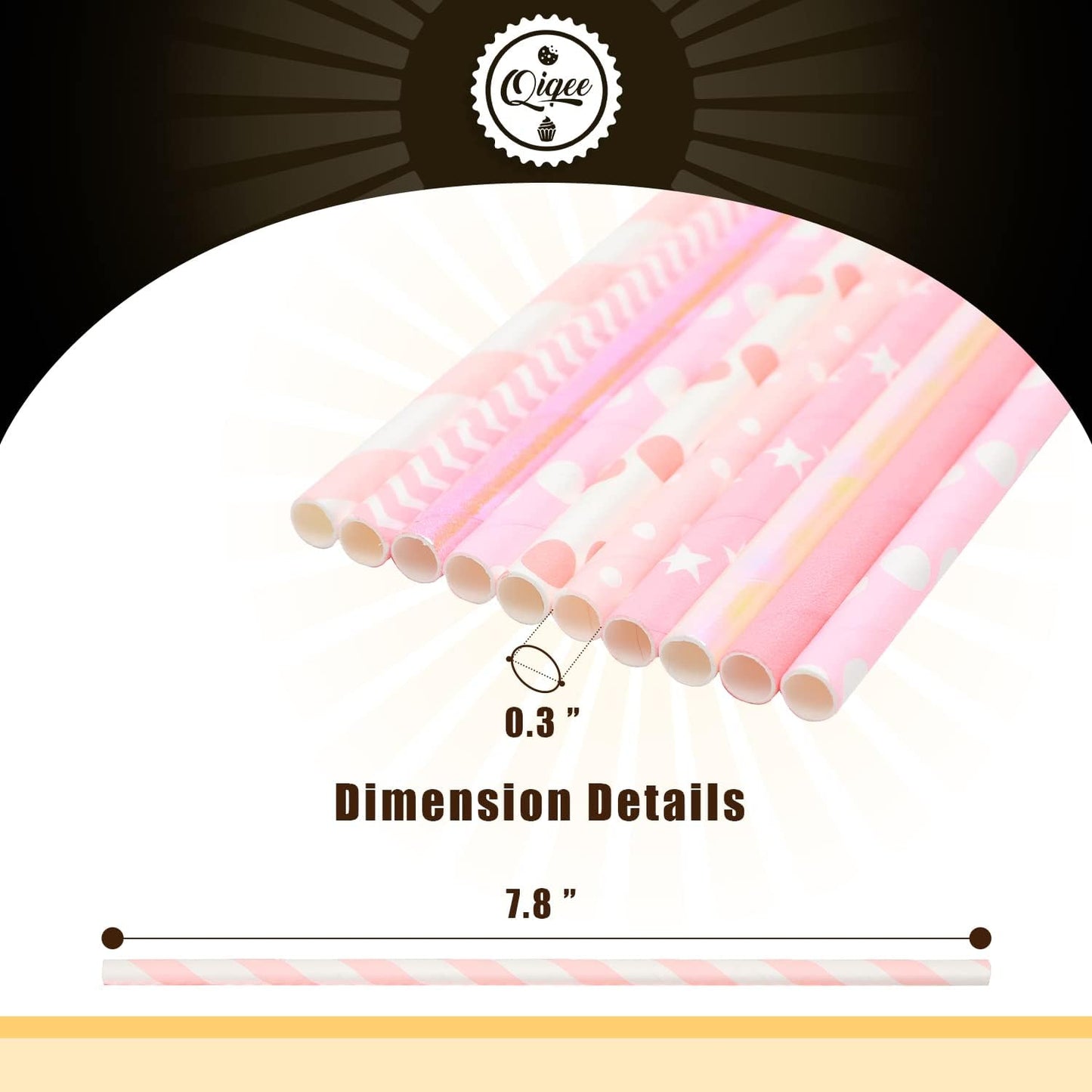 Pink Paper Straws 150pcs Disposable Straws Bulk (10 Pattern) qiqee