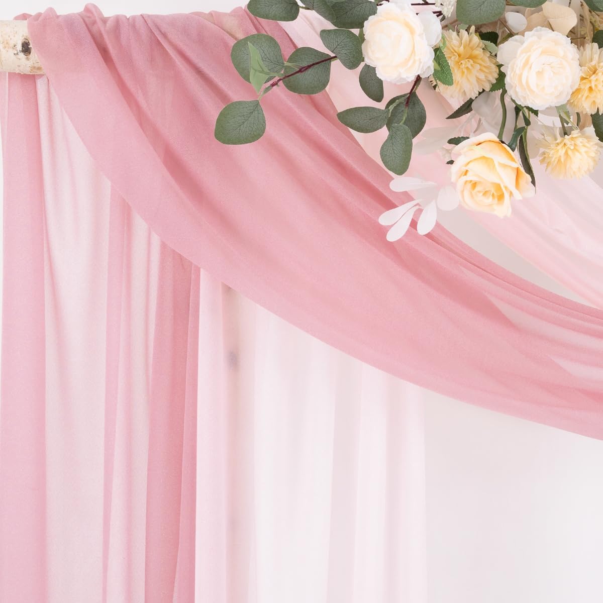 Socomi Wedding Arch Draping Fabric 29" x 20Ft 2 Panels Dusty Rose and Blush Pink Sheer Outdoor Curtain Drapes Extra Long for Bridal Baby Shower Birthday Party Decor