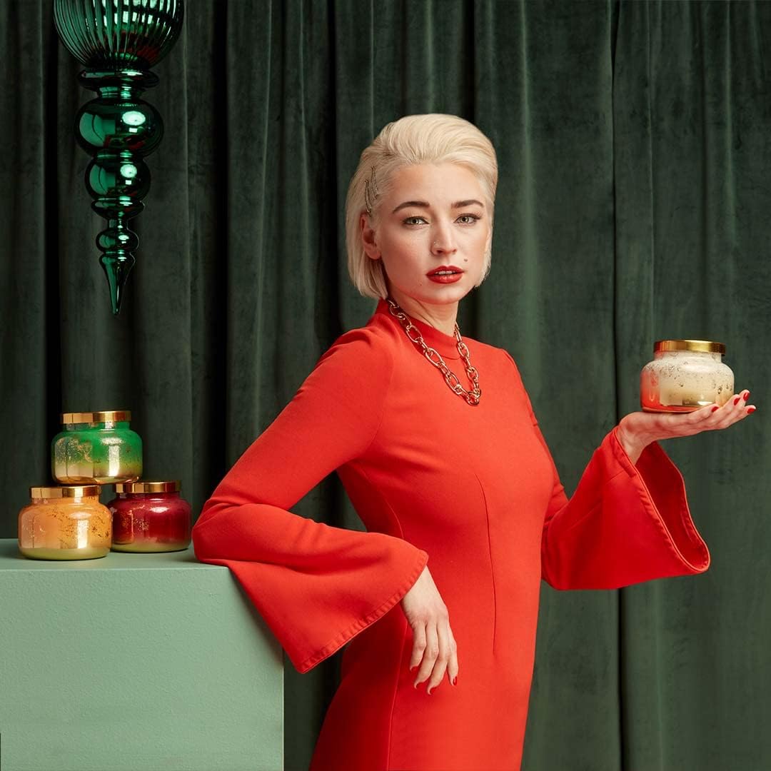 Capri Blue Glimmer Jar Candles - Luxury Holiday Scented Candles for Home - Long Lasting Soy Wax Blend - Scented Holiday & Home Decor - Crystal Pine Signature Jar (19 oz)