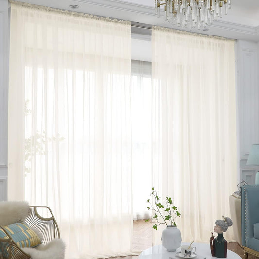 Window Beige Sheer Curtains 108 Inches Long 2 Panels Sheer Curtain Basic Rod Pocket Panel for Bedroom Children Living Room Yard Kitchen (Beige, 52" W x 108" L | 2 pcs)