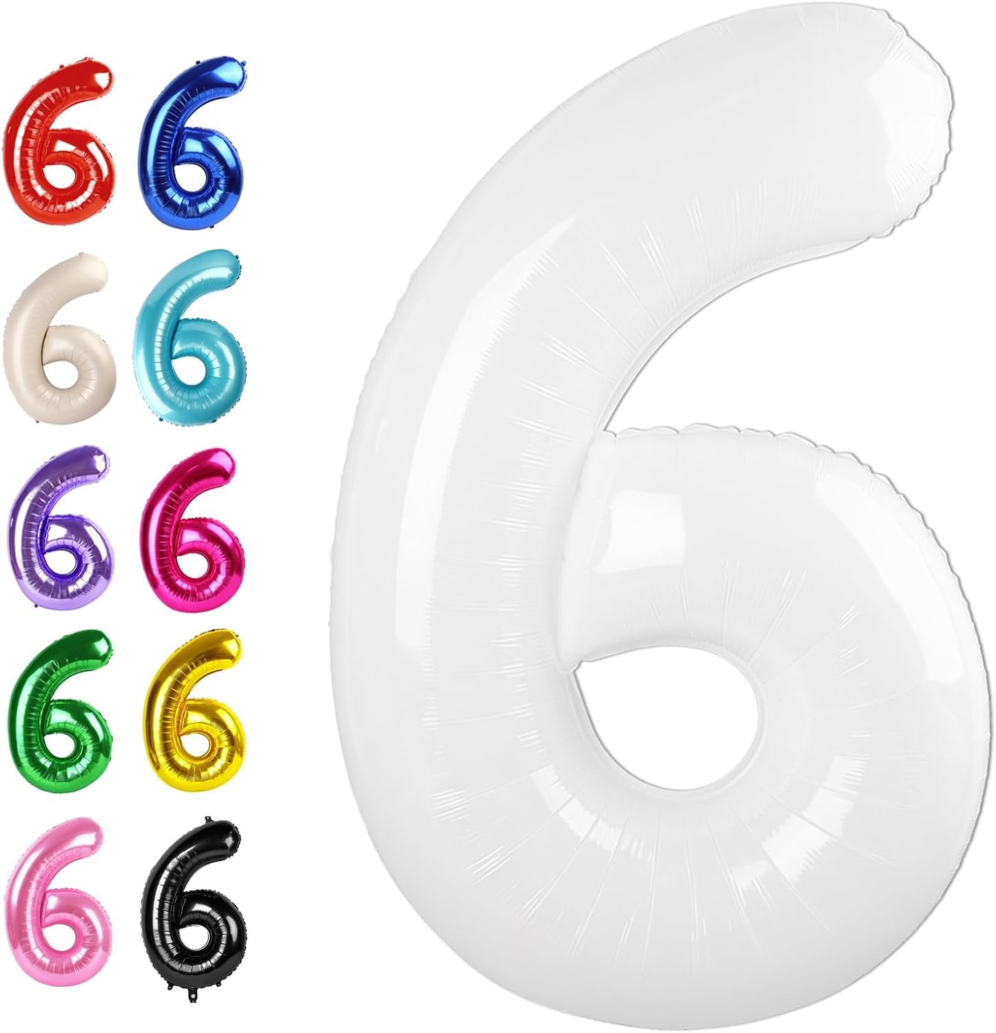 White 40 Inch Mylar Foil Number 6 Balloon, Birthday Digital Balloons for 6 16 Boy Girl Party Decorations Supplies, White Big Helium Balloon Numbers for 26 36 46 60 Men Women Anniversary