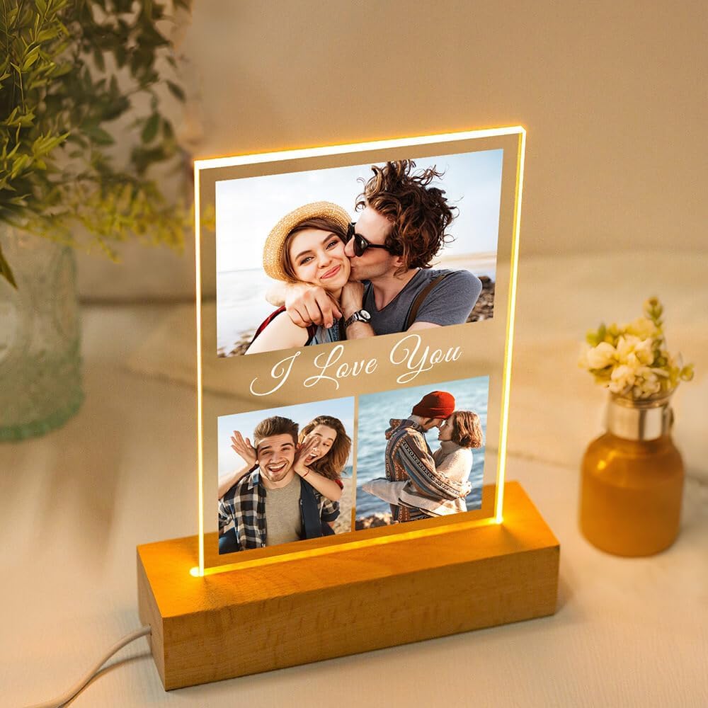Personalized Anniversary Couple Gifts for Women & Men, Custom Picture Frames with Photo, Personalized Photo Frame with Night Light, Custom Birthday Gifts for Her Him Girlfriend Boyfriend