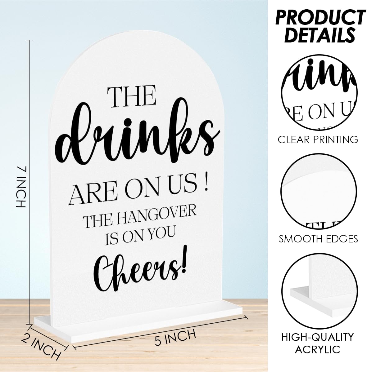 The Drinks are on Us Sign, Open Bar Signs, Wedding Engagement Bridal Shower Party Decor for Reception Ceremony, Weddings Table White Acrylic Sign