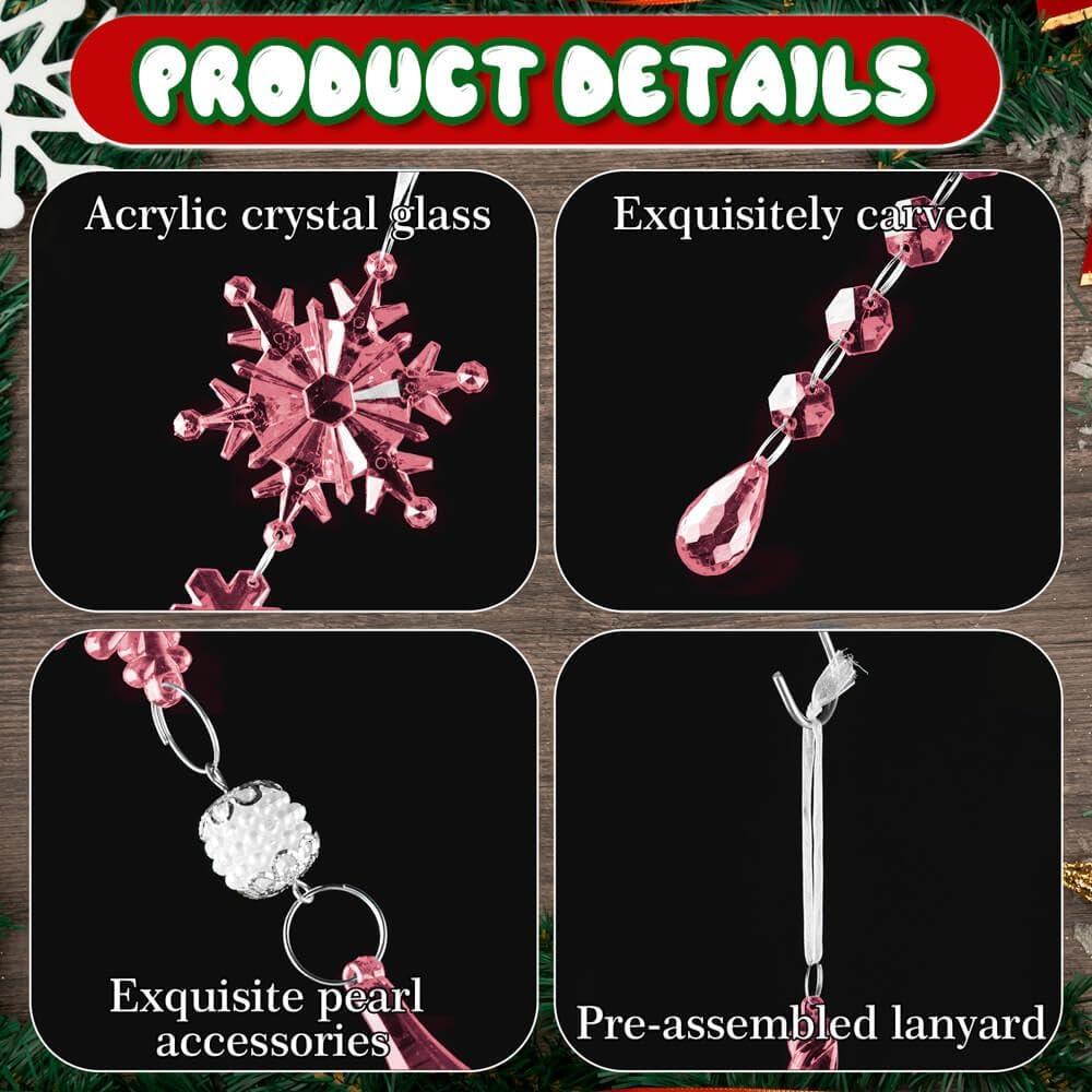 Lanpn 26 Pcs Christmas Ornaments Crystal Christmas Tree Decoration, Hanging Clear Acrylic Snowflake Icicle Drop Pendants for Xmas Winter Outdoor Indoor Party Decoration Pink
