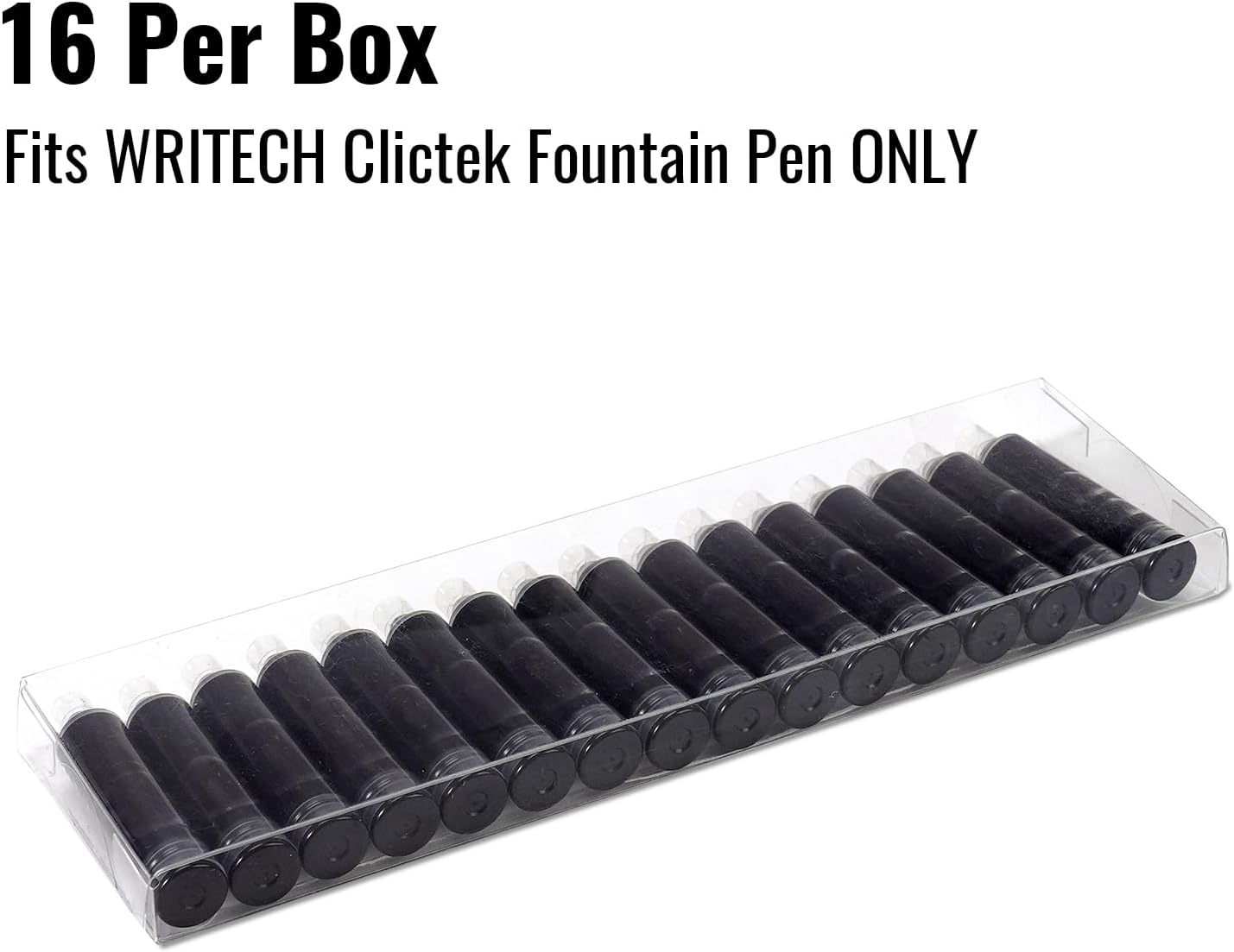 WRITECH Black Ink Cartridge Set: 16 Ink Cartridges Clictek Fountain Pens
