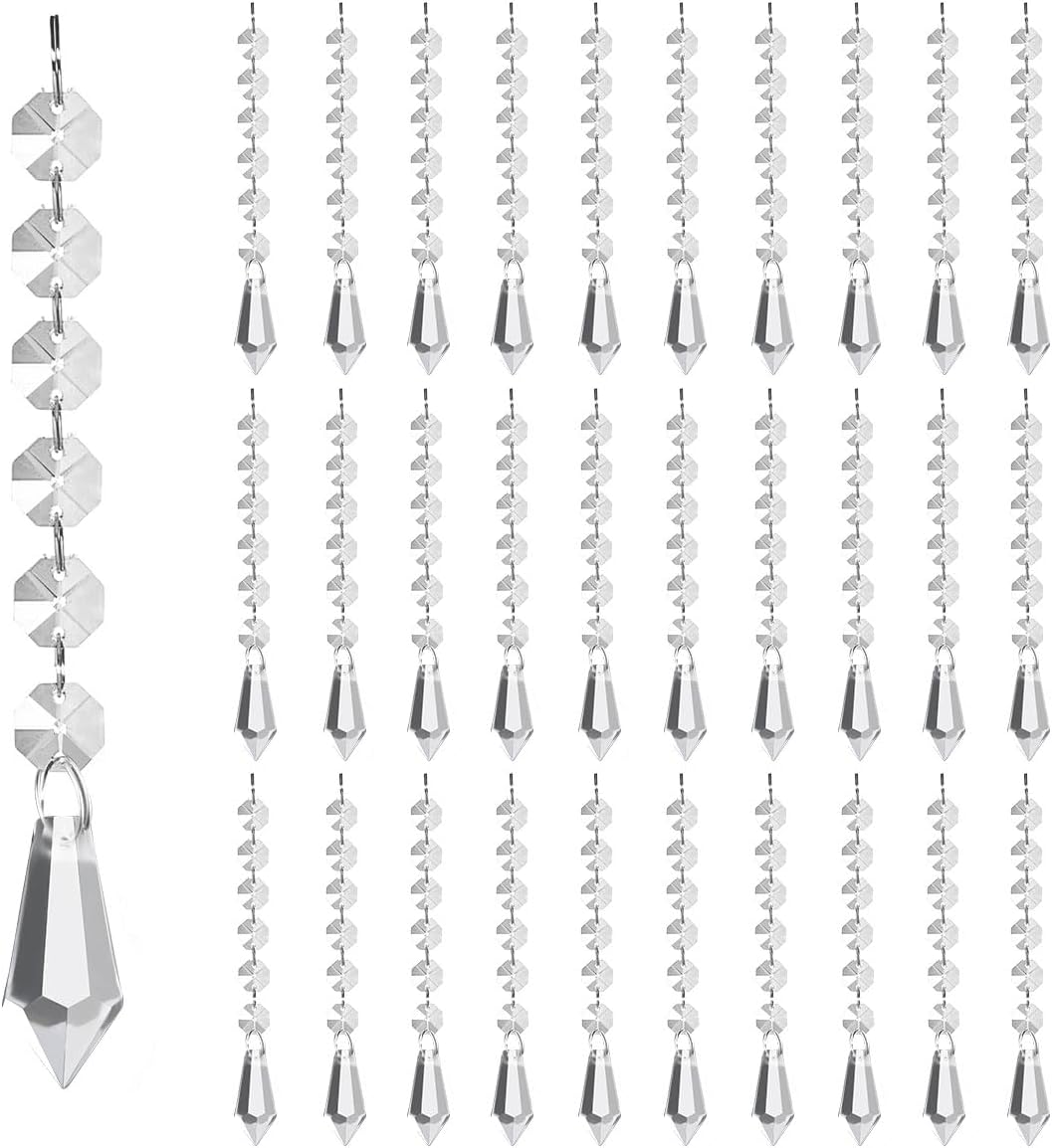 50 Pack Hanging Crystals - Clear Acrylic Prisms Pendant Ornaments for Christmas Tree, Centerpieces, Chandelier, Window & Home Decor, Ideal for Weddings, Parties Decorations (Icicle)