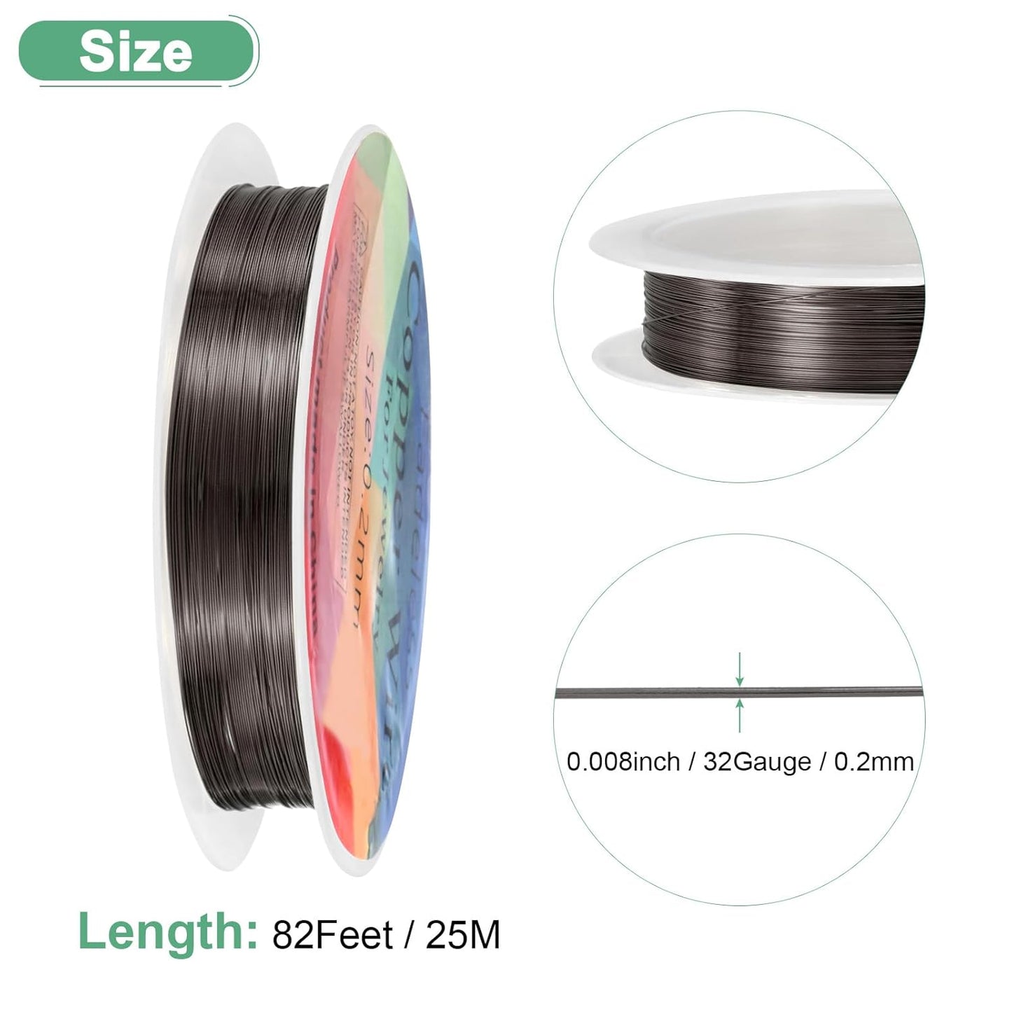 0.2 mm/32 Gauge Copper Wire for Jewelry Making, 82FT Copper Beading Craft Wire for Jewelry/Weaving/DIY Crafting/Planting, Color-Retaining [25M, Metallic Black]