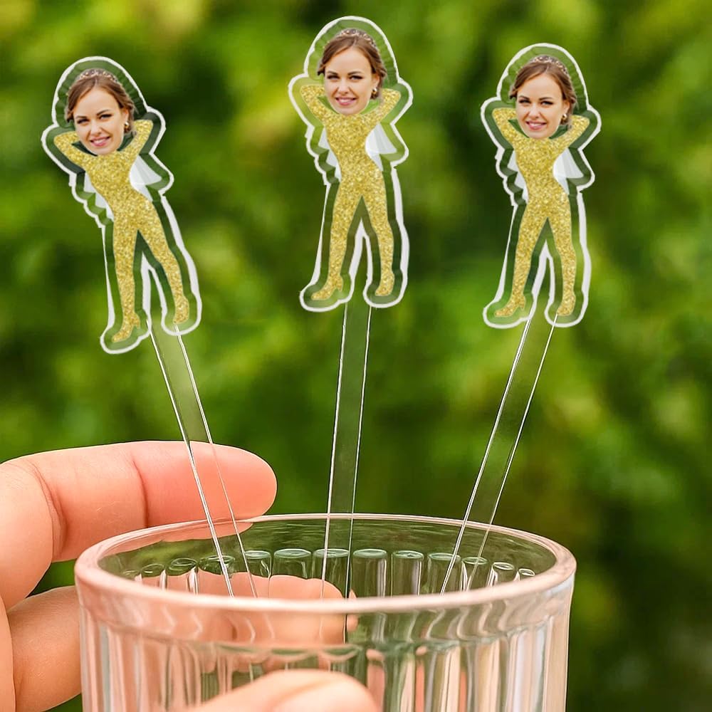 Personalized 50 pcs Double-Sided Wedding Stir Stick, Custom Bride Face Dancers Stir Stick, Acrylic Cocktail Stirrers, Wedding Drink Stirrers,Bridal Shower Gifts, Bachelorette Party Gifts