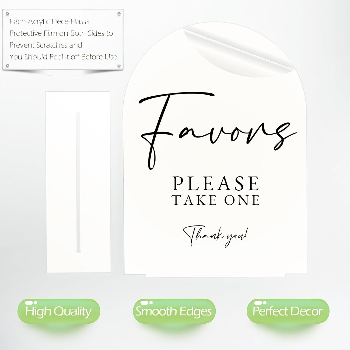 White Arch Acrylic Wedding Sign- 8"x10" Favors Sign and Base,1/8" Thick | Modern Calligraphy Arched Acrylic Favors Sign for Wedding & Party