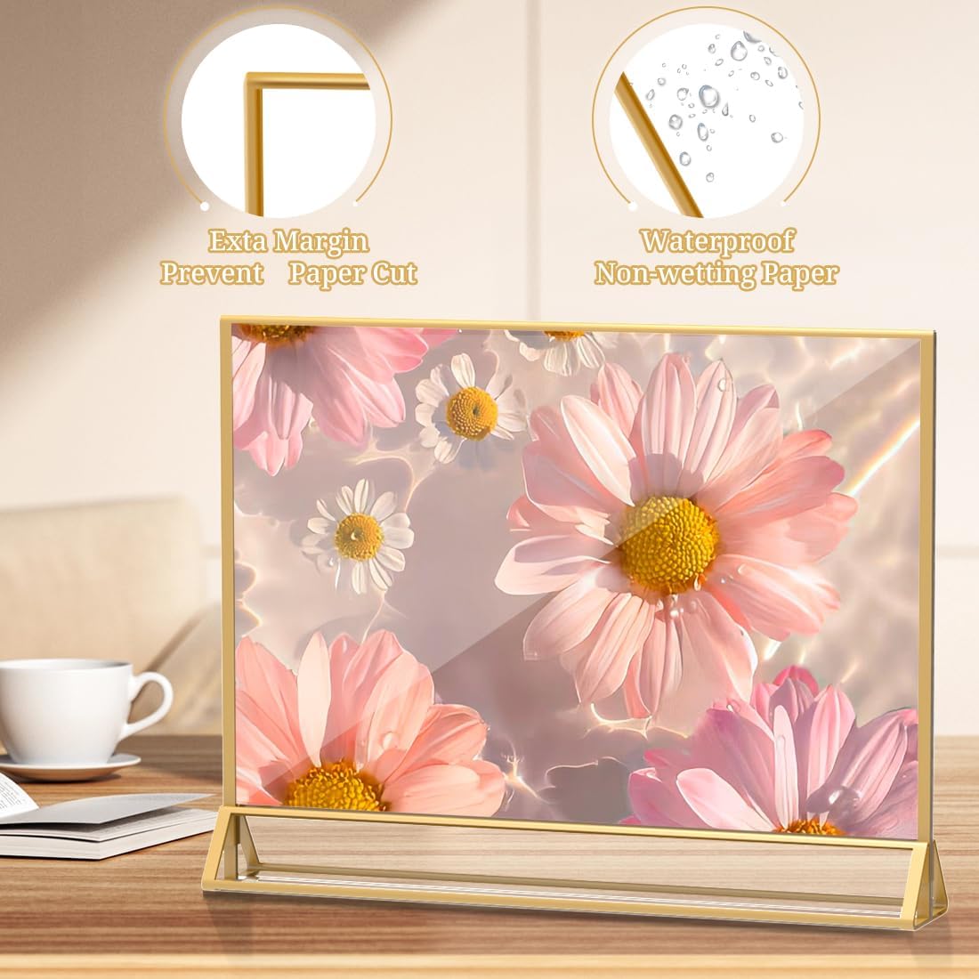 Clear Acrylic Sign Holder 11x 8.5 Horizontal Double Sided Gold Frame Flyer Holder for Wedding Table Number Menu Holder (6pcs)