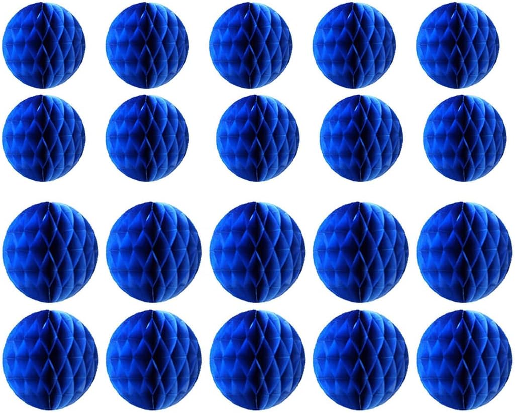 20pcs Honeycomb Flower Balls Party Honeycomb Balls Decoration Paper Flower Balls Tissue Paper Flower Ball Pom Poms Ball for Birthday Wedding Home Decor (3inch+6inch, Royal Blue)