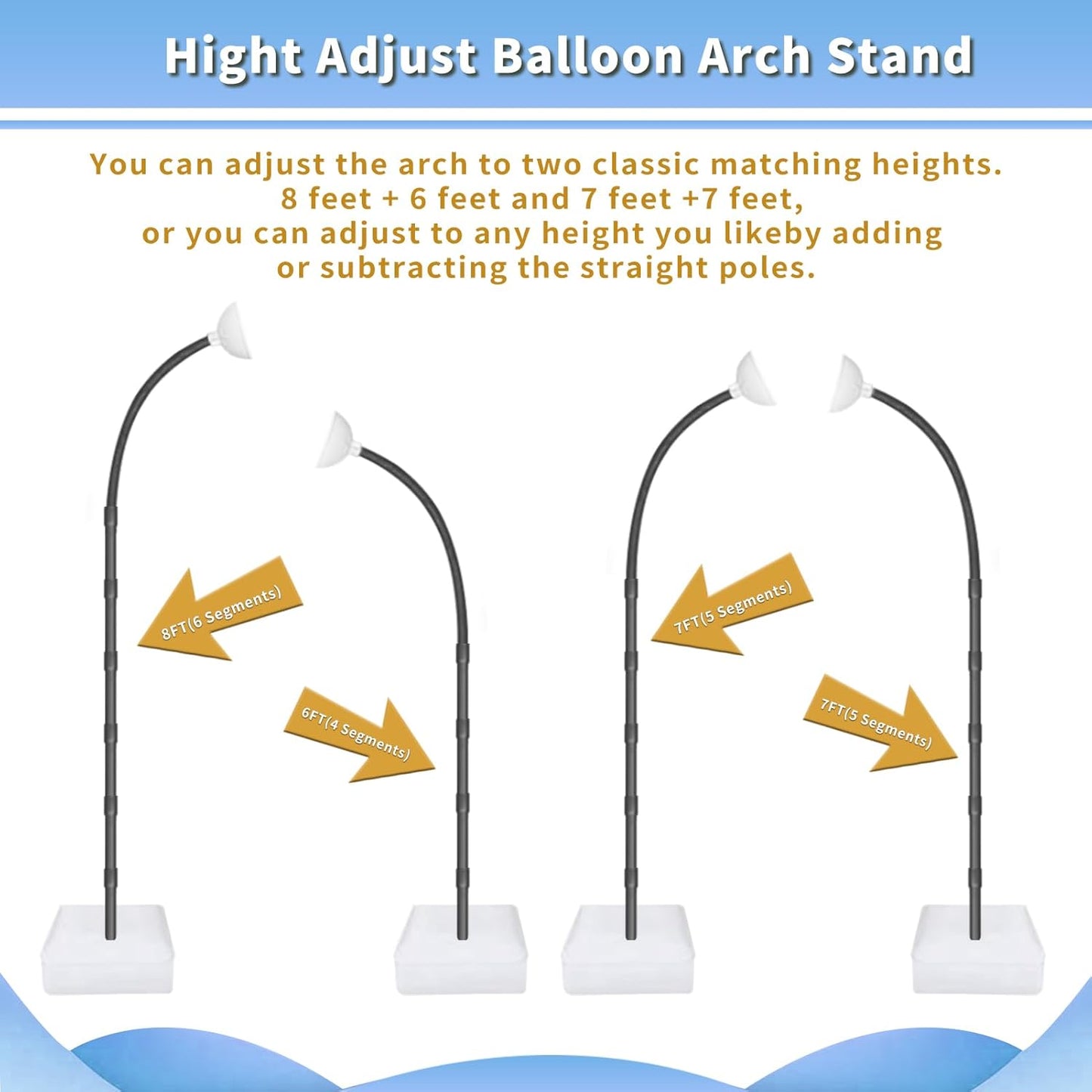Balloon Arch Kit - Bendable 8.2FT & 6FT Balloon Arch Stand with Base and Manual Pump, Versatile Half Arch Balloon Stand for Birthday, Wedding, Baby Shower, Holiday, and Graduation Party Decorations