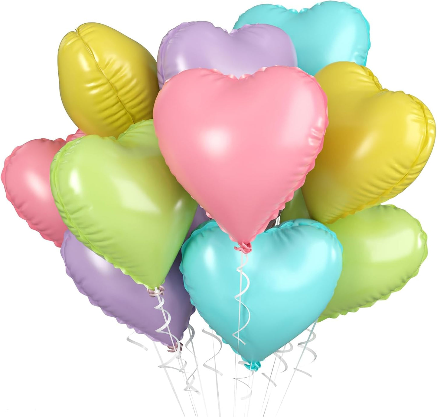 Biapian Pastel Heart Balloons, 10 Pcs Macaron Heart Shape - 18inch Pastel Pink Purple Green Teal Yellow Foil Valentines Balloons for Kids Candy Birthday Wedding Baby Shower Decoration