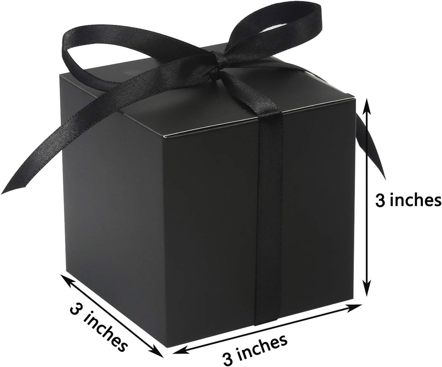 COTOPHER 60pcs Wedding Favor Boxes, Paper Gift Boxes 3x3x3 Inches Small Gift Boxes with Ribbons, Easy Assemble Boxes (Black)