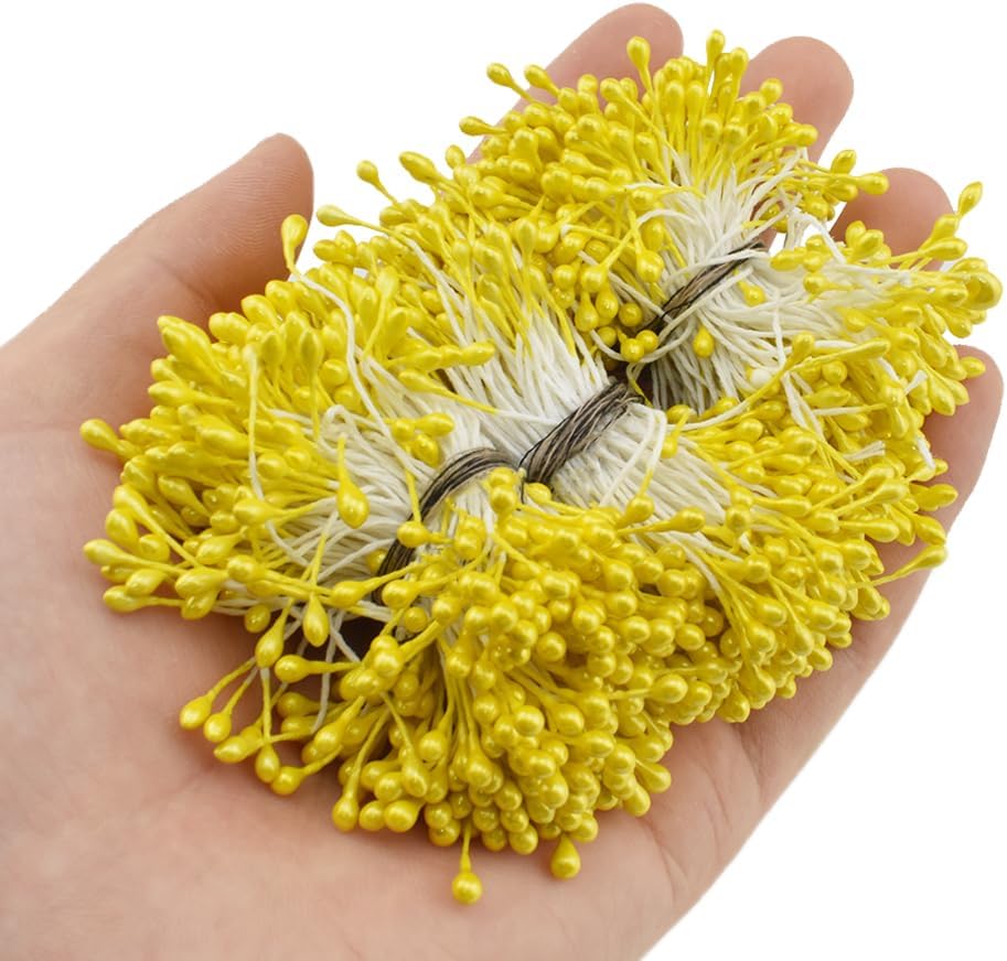HAHIYO 700Pcs 3mm Yellow Pearl Straight-head Artificial Floral Pistil for Making & Decoration