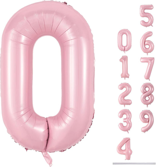 40" Balloon Number 0 Pastel Pink, Large Foil Pink Number Balloons Set 0-9 for Girls, Light Pink 0 Helium Balloons for Women Birthday Anniversary Graduation New Year Party Decoration Supplies