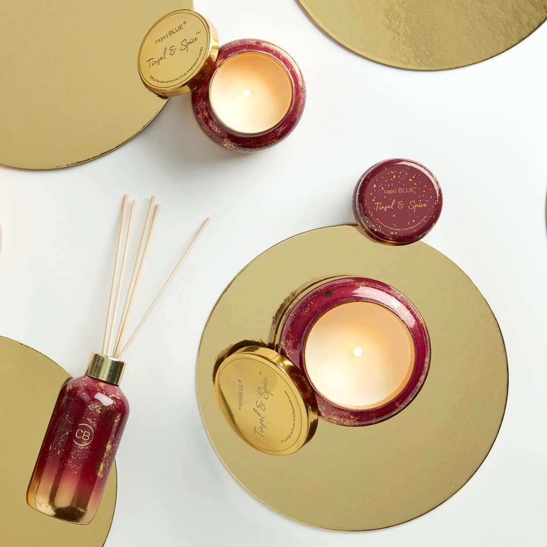 Capri Blue Glimmer Jar Candles - Luxury Holiday Scented Candles for Home - Long Lasting Soy Wax Blend - Scented Holiday & Home Decor - Tinsel & Spice Oversized Jar (28 oz)