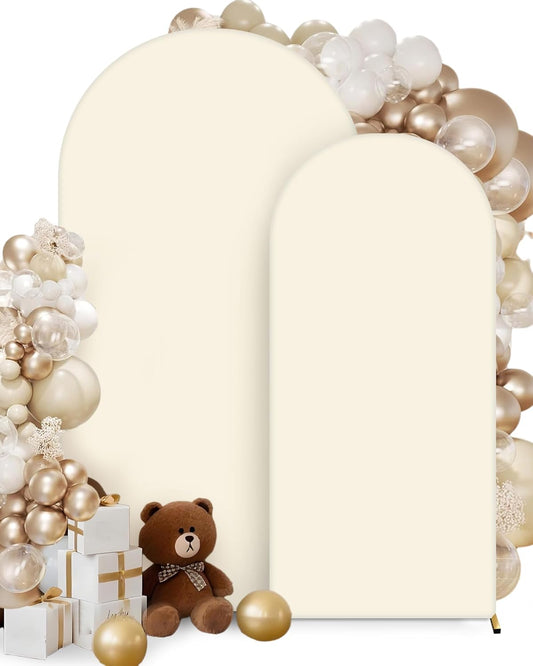 HEMMOTOP Light Beige Arch Backdrop Cover 7.2 ft, 6ft, Wedding Arch Covers Stretchy Backdrop 2 Set, Spandex 2 Sided Arched Background for Birthday, Party, Baby Shower, Decorations