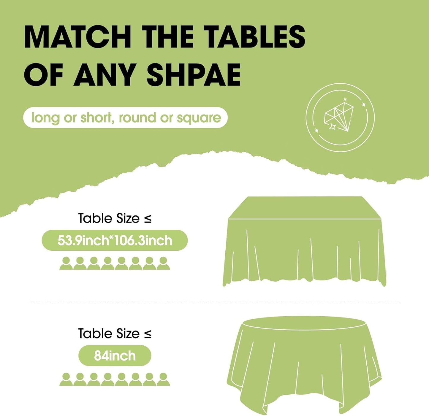 Pureegg Plastic Table Cloth Disposable 10 Pack, 84'' Round Table Cloths, St Patricks Day, Christmas Decorations, Tablecloths, Round, Forest, Emerald, Plastic Cover, Leakproof & Sturdy, Green