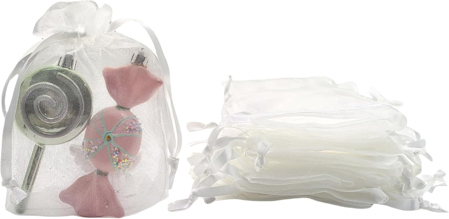 QIANF 20 Pcs 6x9 White Sheer Organza Gift Bags with Drawstring, Goodie Bags Candy Jewelry Mesh Bags Wedding Party Favor Bags Gift Wrapping Supplies
