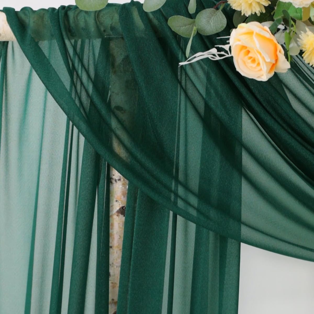 Socomi Wedding Arch Draping Fabric 29" x 20Ft 4 Panels Emerald Green Sheer Outdoor Curtain Drapes Extra Long for Bridal Baby Shower Ceremony Birthday Party Decor