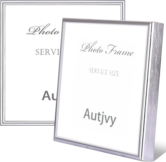 5x5 Picture Frame Silver Brushed Modern Simple Thin Aluminum Metal Photo Frame with HD Real Glass, Display for Tabletop and Wall Collage. (2 Pack)