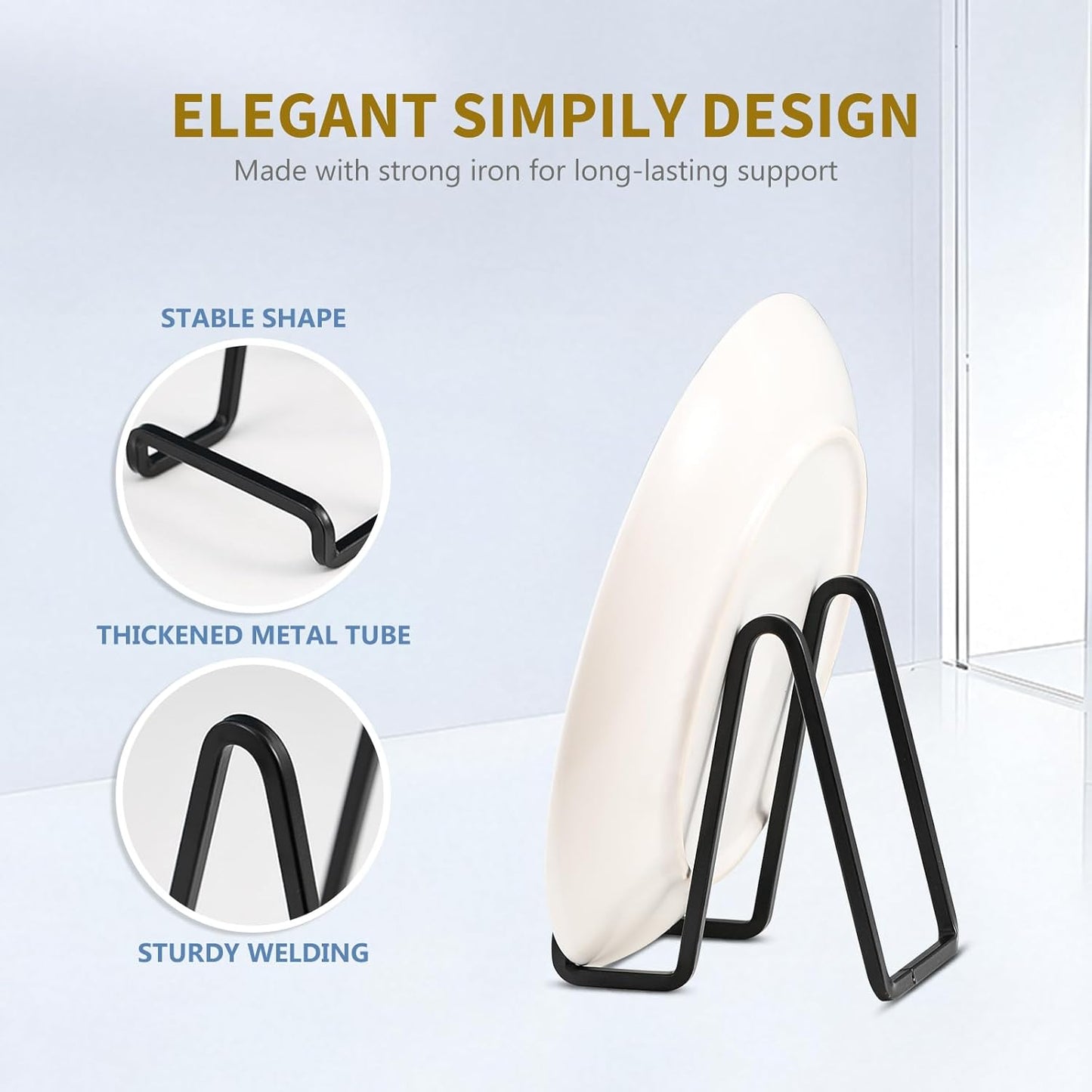 Plate Holder Easel Display Stand - 4.5 inch Metal Plate Stands for Display - Tabletop Picture Stand - Black Iron Easels for Display Pictures | Photo Frames | Book | Decorative Plates | Plaque - 1 Pack