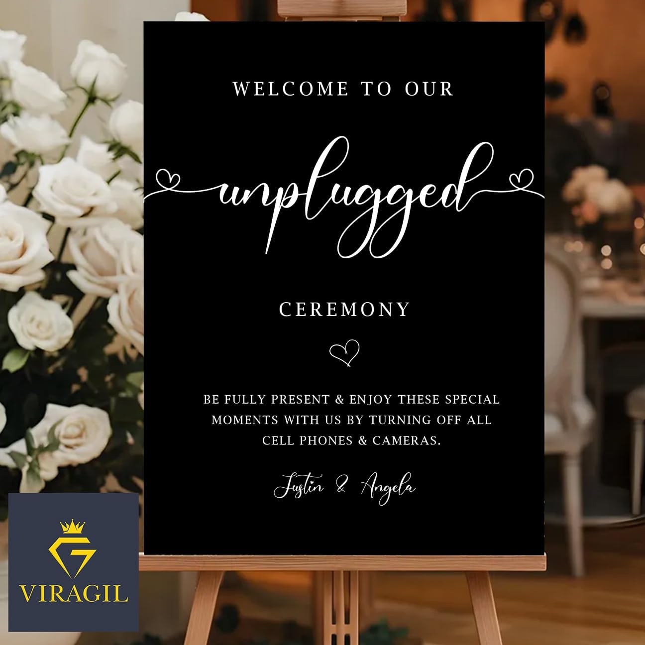 Minimalist Unplugged Wedding Ceremony Sign – Simple Elegant Yard Sign for Outdoor Events – Please Turn Off Cell Phones & Cameras