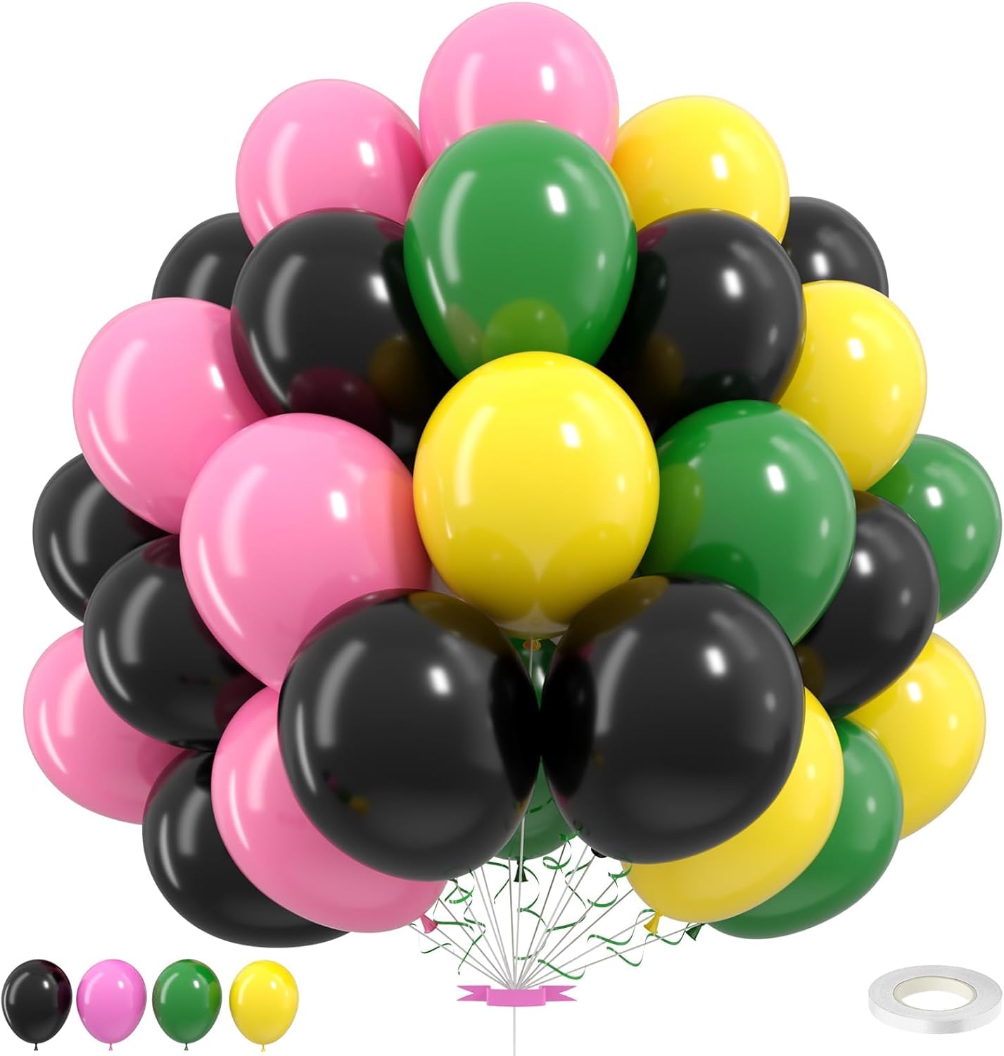 Pink Green Balloons, Pink Green Black Yellow Balloons for Theatre Party Themed Birthday Baby Shower Supplies Party Decorations
