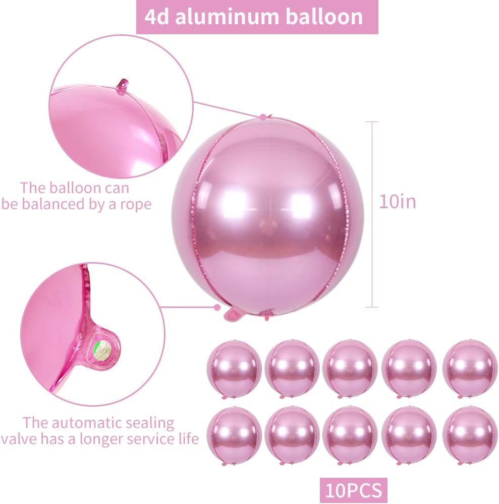 10 pcs Light Pink 4D balloon, 10 inch Foil Mylar Sphere Balloon for Birthday Party,Wedding,Valentine's Day, Christmas,Baby Shower Decoration Supplies