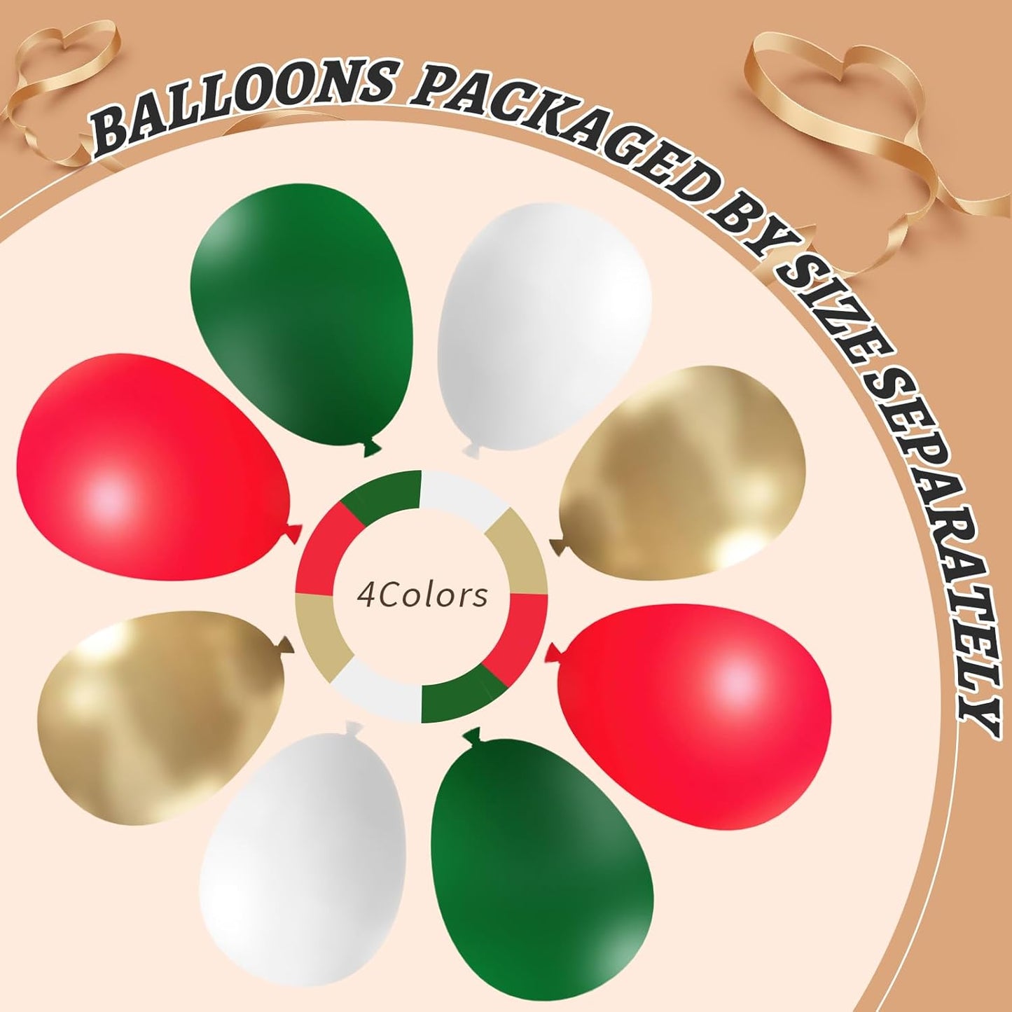 412pcs Red Green White Balloon Garland Arch Kit, 18 12 10 5 inch Different Sizes Red White Dark Green Balloon for Birthday Christmas New Year Party Decor