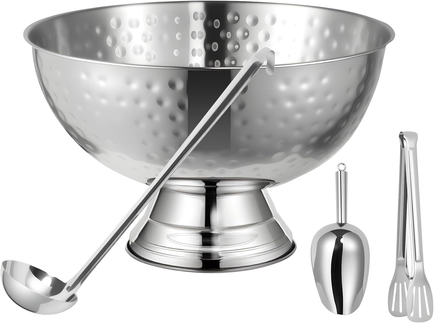 12L Hammered Large Ice Bucket for Parties - 16"x16"x10" Huge Punch Bowl with Ladle - Stainless Steel Bucket for Cocktail Bar - Lightweight Champagne Bucket with Scoop