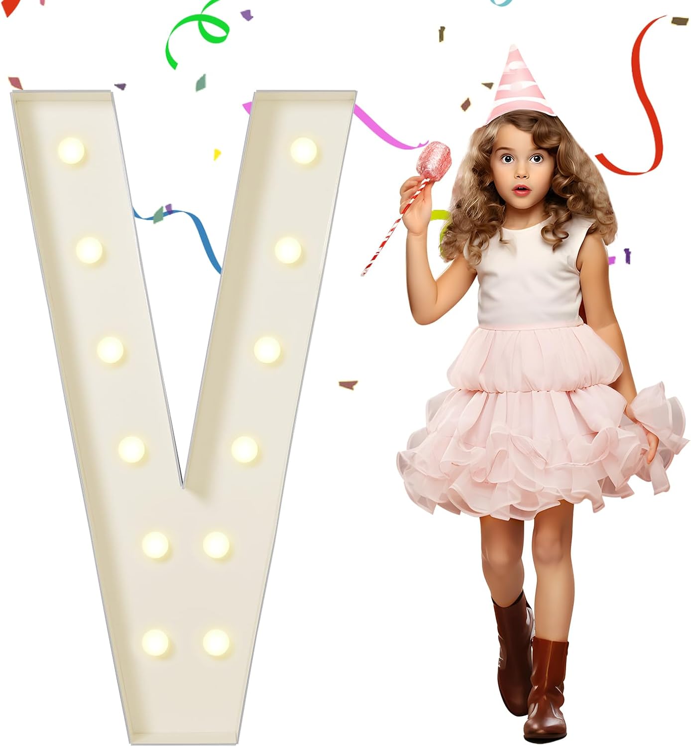 eufony Marquee Letters 4 Feet Tall, 4 FT Marquee Light Up Letters, Giant Light Up Letters 4FT for Birthday Party Quinceañera Baby Shower Gender Reveal Decorations, Letter V with LED Lights DIY Kit