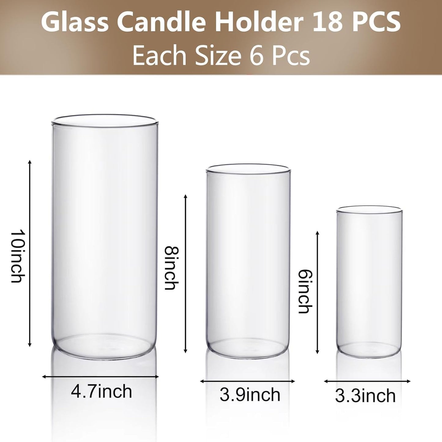 PHOSPHOR Hurricand Candle Holder 18 PCS, Glass Pillar Candle Holder, Clear Glass Cylinder Candleholder Glass Cylinder Vase for Centerpieces Wedding Party Decoration