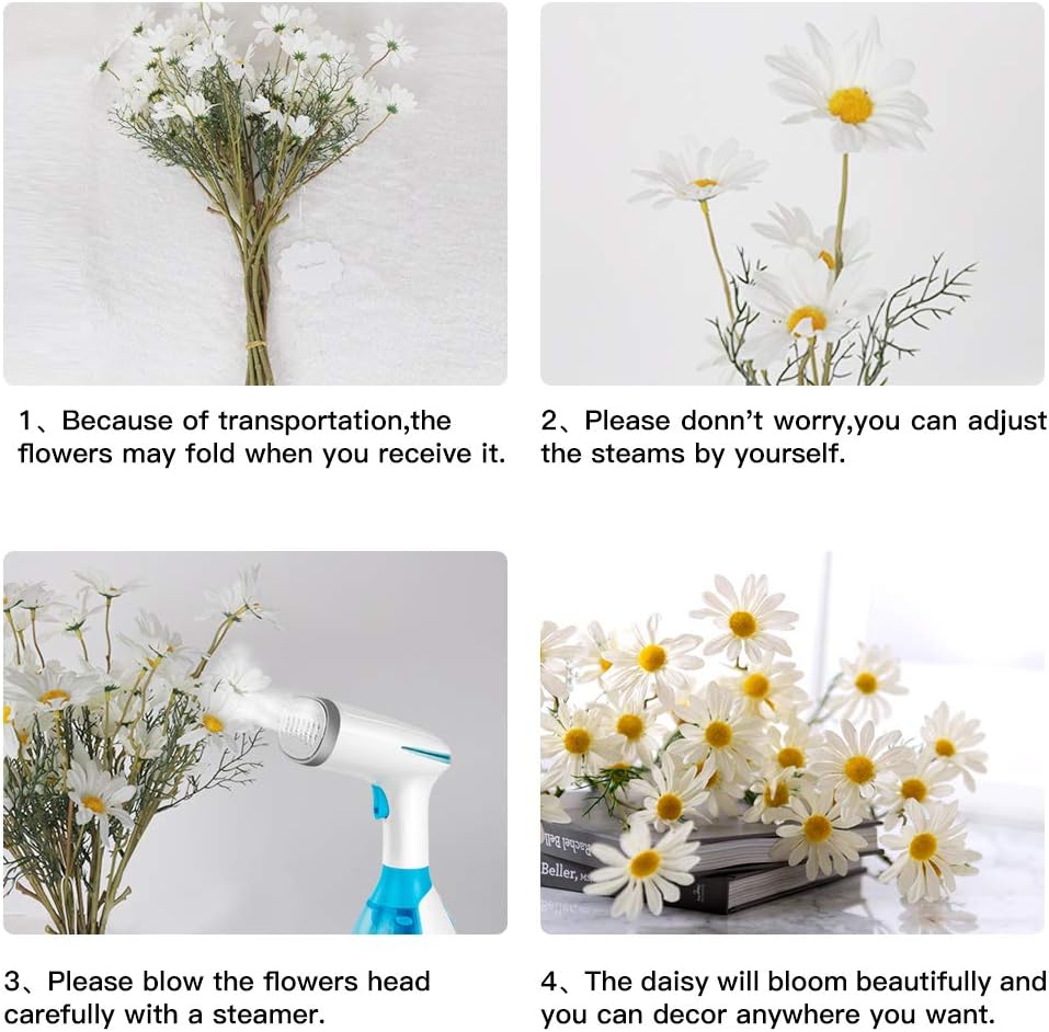 AmyHomie Artificial Flowers,10 pcs Silk Daisy, Artificial Gerber Daisy for Home Decoration, Fake Wildflowers Spring Flowers for Wedding Decoration(Milk White)