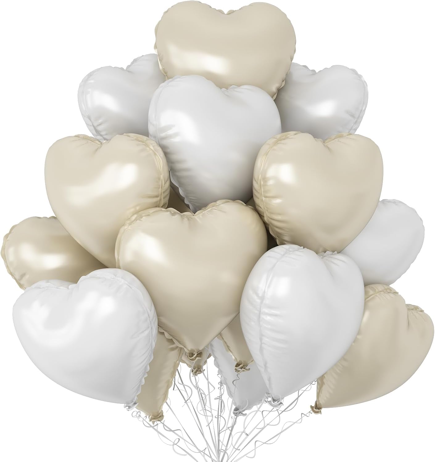 Cream White Heart Balloons,12Pcs 18 Inch Beige Helium Foil Love Heart Shaped Balloons for Boho Wedding Engagement Party Gender Reveal Anniversary Birthday Baby Shower Valentines Day Decorations