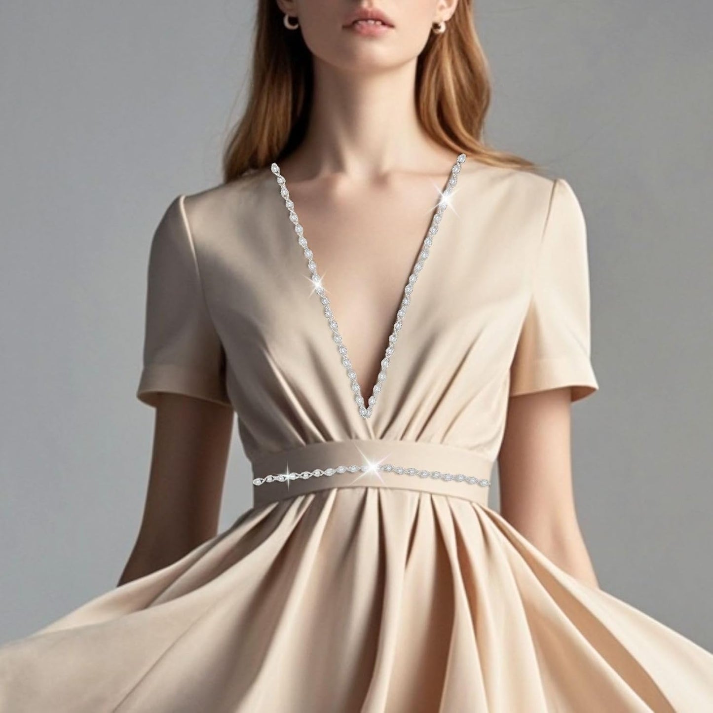 2 Yard Pearl Rhinestone Trim Chain Silver String Crystal Applique Fringe Ribbon Strips Beads Sewing Dress DIY Party Wedding Bouquet for Decoration Bridal Costume Embellishment