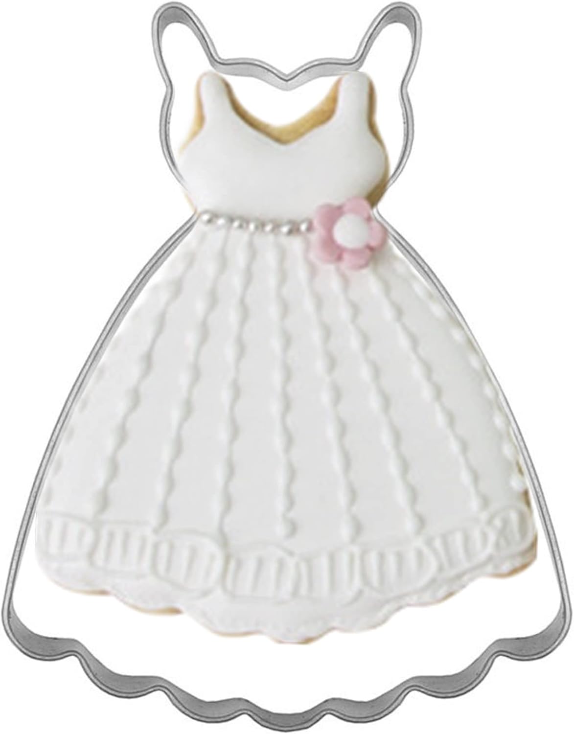 Large Size Dress Shaped Cookie Cutter, Stainless Steel Suspenders Princess Dress Wedding Dress Cookie Cutter, 4.4 Inches