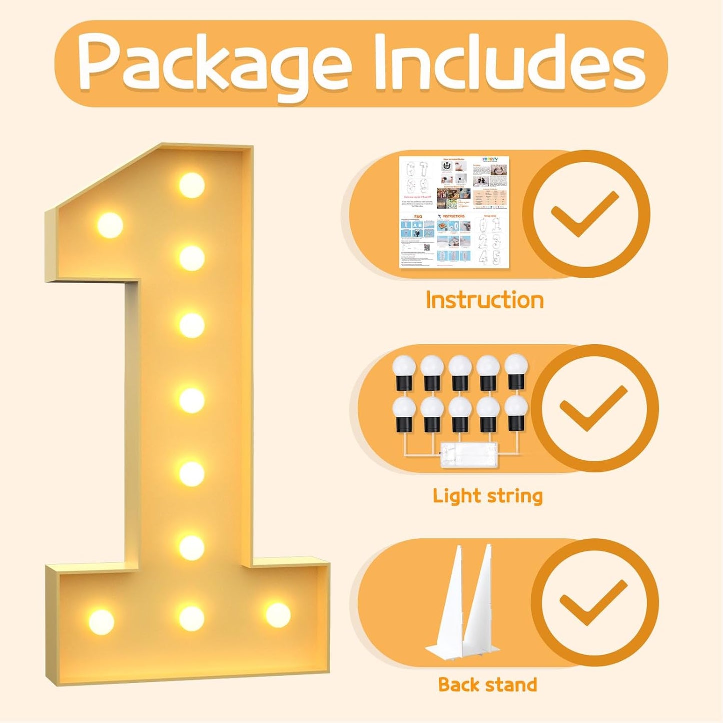 Marquee Numbers 4 Feet Tall Large Light Up Numbers 1st 16th 21st Wild One Birthday Decorations Girl Boy Big Yellow Light Outdoor Anniversary Decorations Balloon Arch Kit Party Backdrop 1