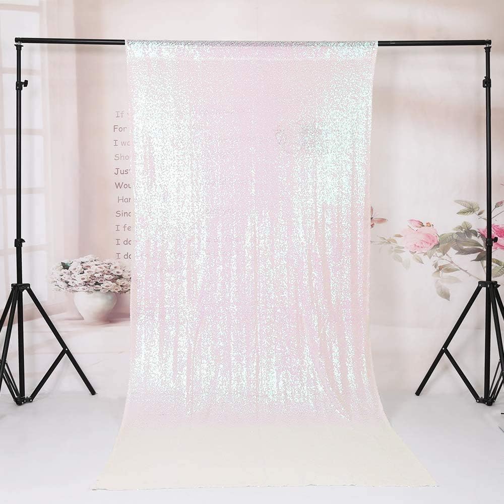 Eternal Beauty White Iridescent Sequin Backdrop, 6x6 Ft Glitter Background Curtains for Shimmer Photography Party Wedding Birthday Back Drop Decor