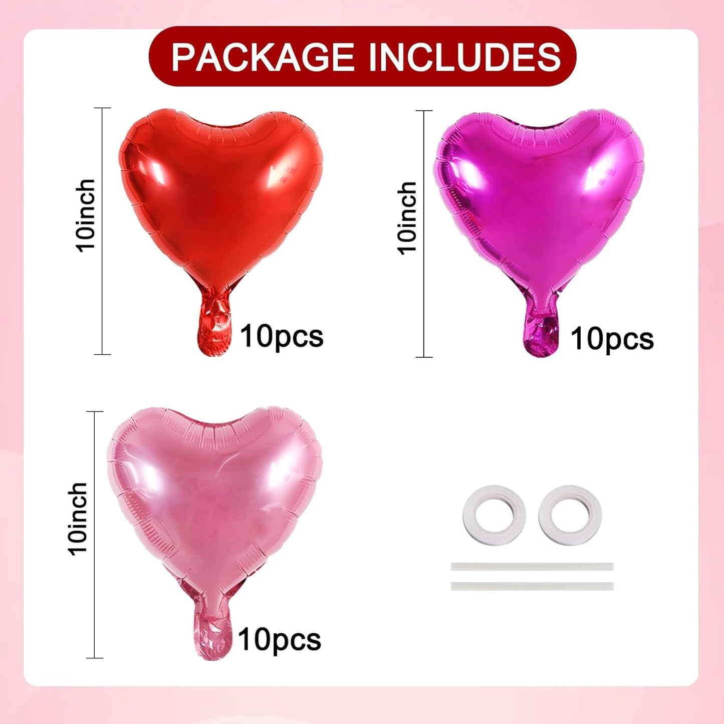TONIFUL 30Pcs 10 Inch Heart Balloons Valentine’s Day Red Pink Hot Pink Heart Shape Foil Mylar Balloons Decoration for Valentine's Day Wedding Bridal Shower Anniversary Engagement Party Supplies