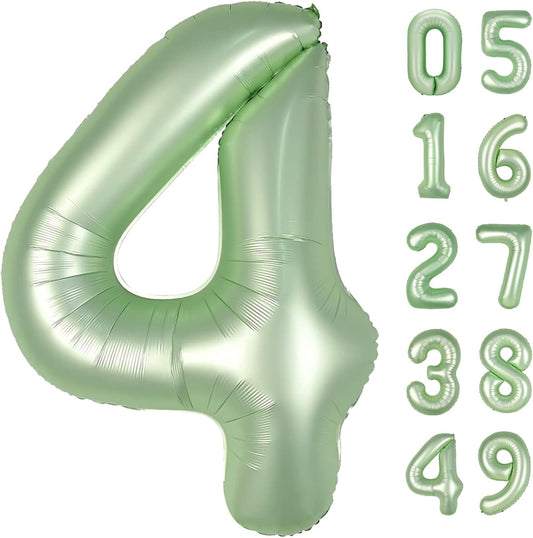 40 Inch Sage Green Large Number 4 Birthday Balloon, Giant Number Four 14 24 34 40 44 Balloons, Oliver Green Foil Mylar Big Balloons for Anniversary Graduation Supplies Decorations