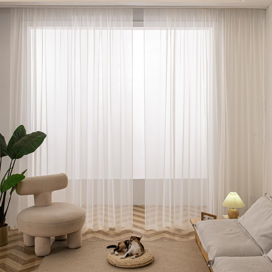 Window Beige Sheer Curtains 48x45 Inches 2 Panels Sheer Curtain Basic Rod Pocket Panel for Bedroom Children Living Room Yard Kitchen (Beige, 48" W x 45" L | 2 pcs)