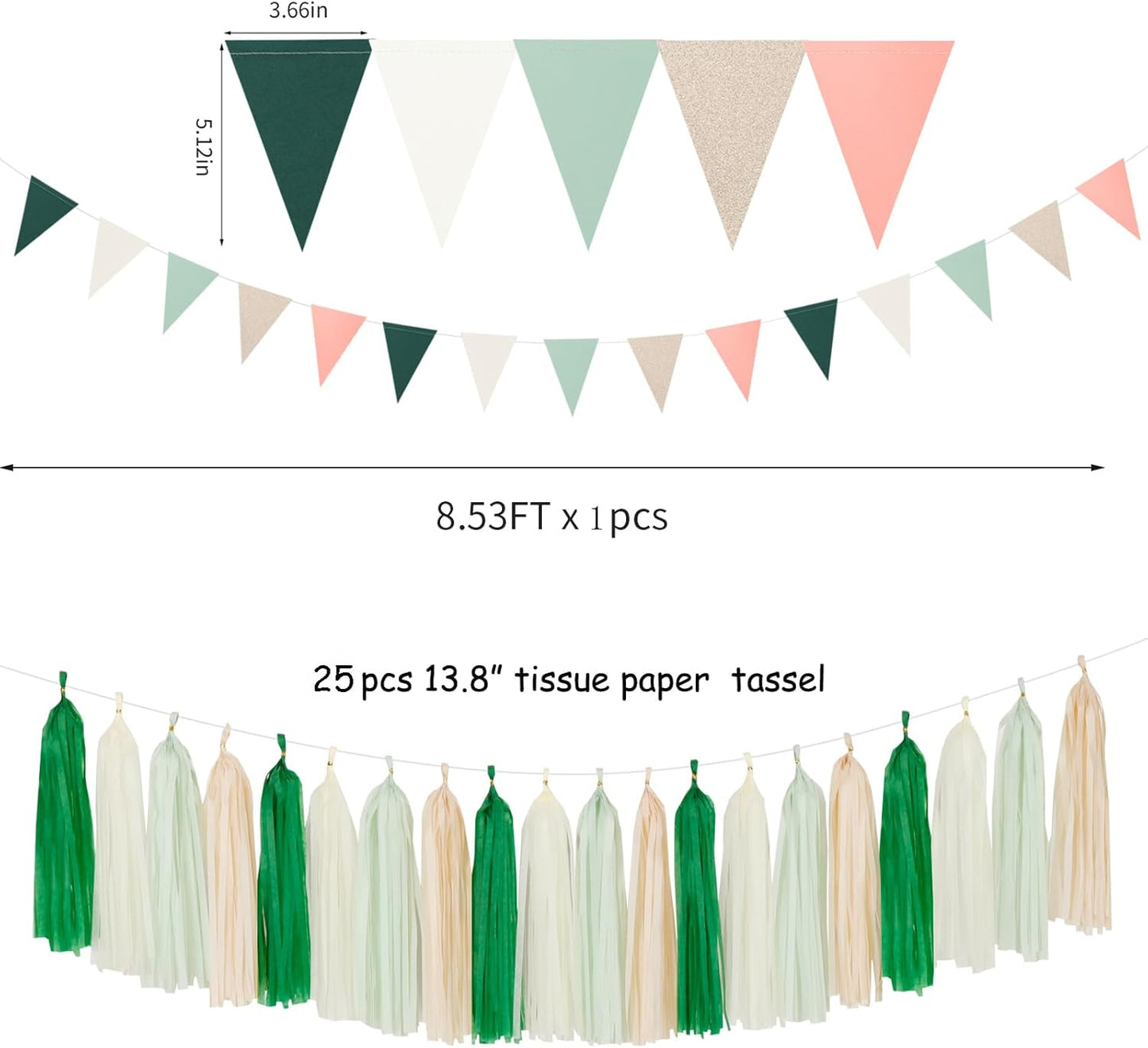 Olive-Sage Green Champagne-Gold Party Decorations - 23pcs Rustic Wedding Tissue Pom Poms Streamers, Boho Bachelorette Neutral Baby Shower Birthday Bridal Decor Ouruola