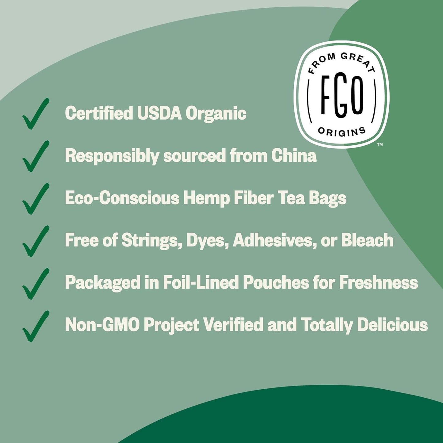 FGO Organic Jasmine Green Tea, 100 Count, Eco-Conscious Tea Bags, Resealable Bag, Packaging May Vary (Pack of 1)