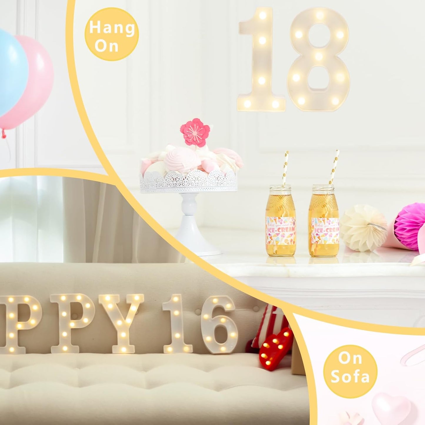 LED Marquee Letter Lights, Decorative Light Up Numbers for 21th Birthday Party, Battery Operated, Warm White Small Marquee 21 Sign for Anniversary Decorations